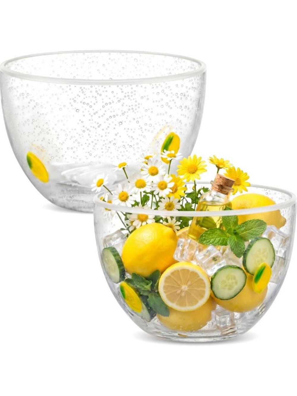 Lemon Glass Bowls Set of 2 - Summer Decorative Serving & Snack Dishes for